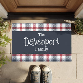 Name der Familie Red White und Blue Tartan Fußmatte