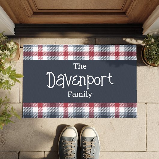 Name der Familie Red White und Blue Tartan Fußmatte