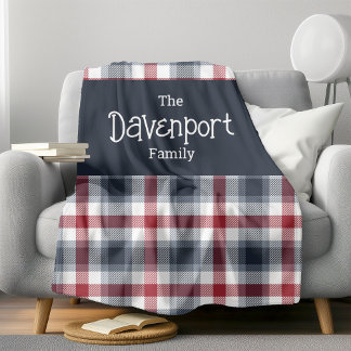 Name der Familie Red White und Blue Tartan Sherpadecke