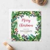 Name der Familie von Weihnachtskranz Watecolor Mitteilungskarte (Vorderseite/Rückseite Beispiel)
