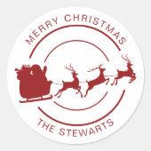 Name der Familie Weihnachtsmann und Rentiere Runder Aufkleber (Vorderseite)