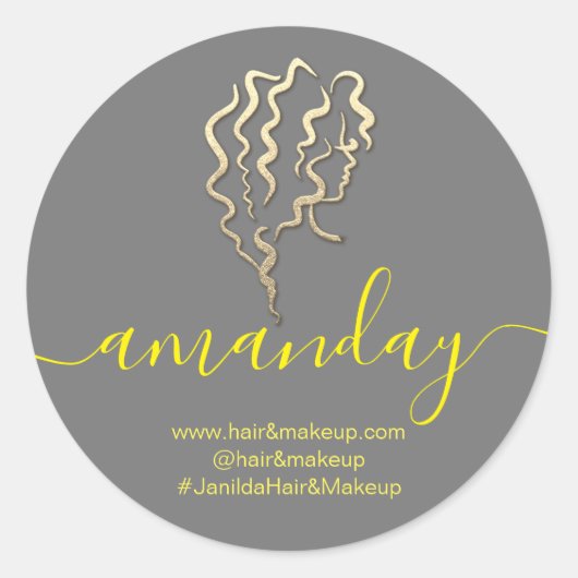 Name der Firma Beauty Studio Grau-Gelb Runder Aufkleber (Vorderseite)