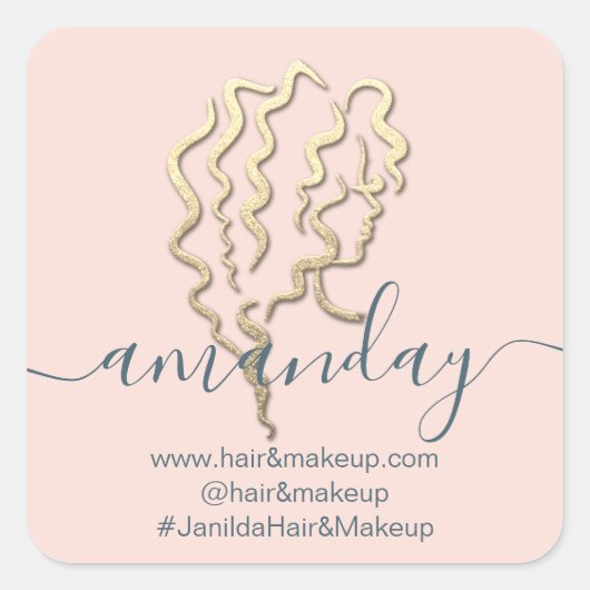Name der Firma Beauty Studio Rose Gold Quadratischer Aufkleber (Vorderseite)