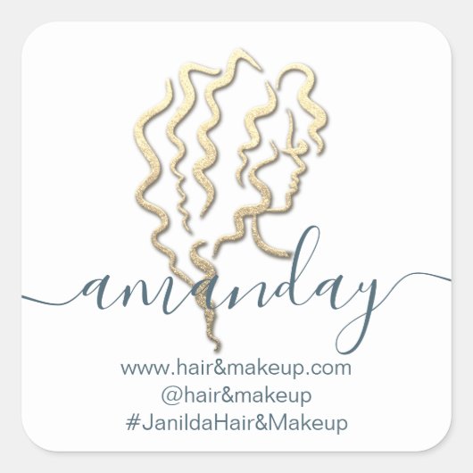 Name der Firma Beauty Studio White Gold Quadratischer Aufkleber (Vorderseite)