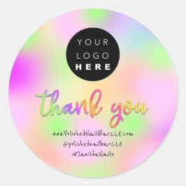 Name der Firma Logos Danke, Shopping HolographPink Runder Aufkleber
