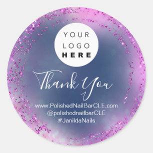 Name der Firma Logos Vielen Dank Pink Glitzer Spar Runder Aufkleber