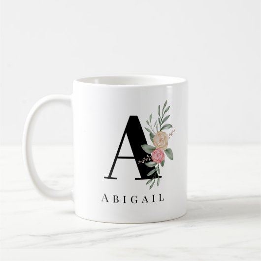 Name der floral Custom Monogram Kaffeetasse (Links)