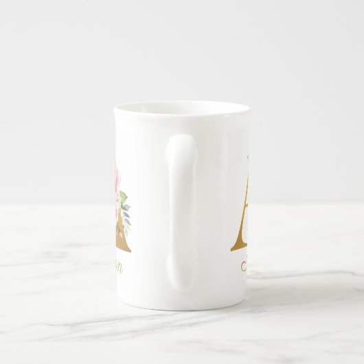 Name der floralen Monogrammbezeichnung Initial Bot Porzellantasse (Rückseite)