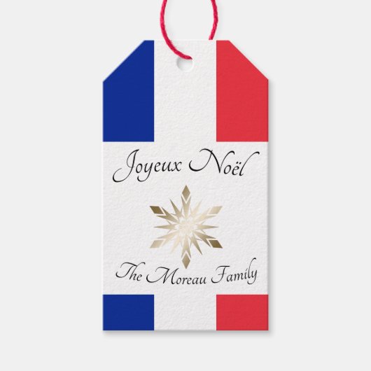 Name der französischen Familie Joyeux Noël Flag un Geschenkanhänger (Vorderseite)
