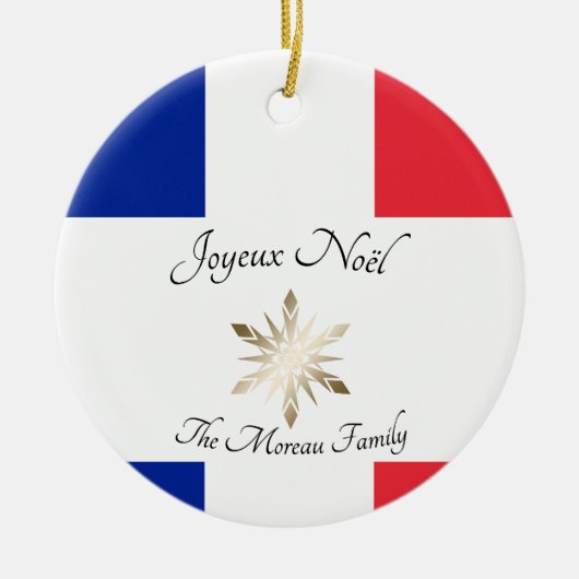 Name der französischen Familie Joyeux Noël Flag un Keramik Ornament (Vorne)