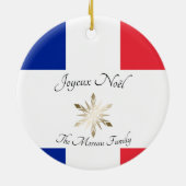 Name der französischen Familie Joyeux Noël Flag un Keramik Ornament (Hinten)
