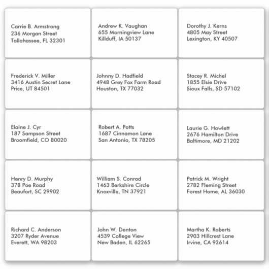 Name der Gastliste Aufkleber (Vorderseite)