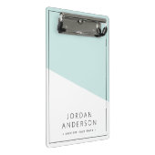 Name der geometrisch leuchtenden Aqua-blauen Farbb Mini Klemmbrett (Schrägansicht)