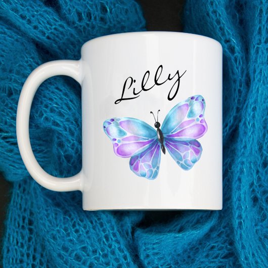 Name der Girl-Butterfly-Script-Monogramm Kaffeetasse
