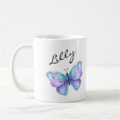 Name der Girl-Butterfly-Script-Monogramm Kaffeetasse (Links)