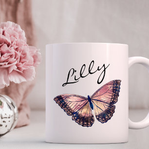 Name der Girl-Butterfly-Script-Monogramm Tasse