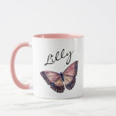 Name der Girl-Butterfly-Script-Monogramm Tasse (Links)