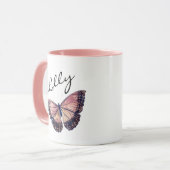 Name der Girl-Butterfly-Script-Monogramm Tasse (Vorderseite Links)