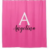 Name der Girl Hot Pink White & Black Monogram Duschvorhang (Vorderseite)