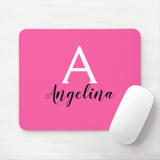 Name der Girl Hot Pink White & Black Monogram Mousepad (Mit Mouse)