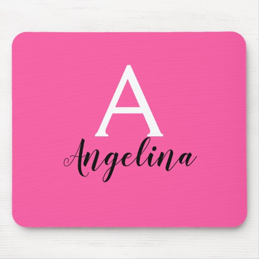 Name der Girl Hot Pink White & Black Monogram Mousepad (Vorne)