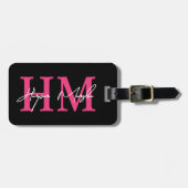 Name der Girl-Monogram-Datei (Hot Pink Black Girl  Gepäckanhänger (Vorderseite horizontal)
