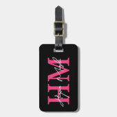 Name der Girl-Monogram-Datei (Hot Pink Black Girl  Gepäckanhänger (Vorderseite vertikal)