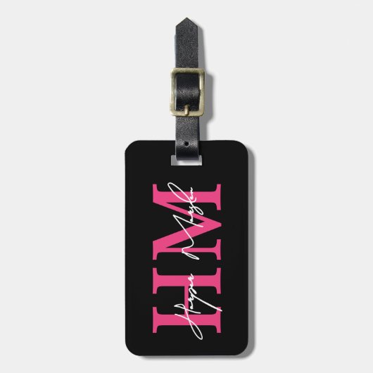 Name der Girl-Monogram-Datei (Hot Pink Black Girl  Gepäckanhänger (Vorderseite vertikal)
