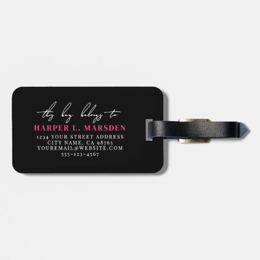 Name der Girl-Monogram-Datei (Hot Pink Black Girl  Gepäckanhänger (Rückseite horizontal)