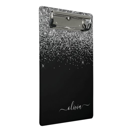 Name der Girl-Monogram-Glitzer Mini Klemmbrett (Schrägansicht)