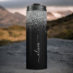 Name der Girl-Monogram-Glitzer Thermosbecher