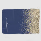 Name der Girl Monogram, Navy Blue Gold Glitzer Golfhandtuch (Horizontal)