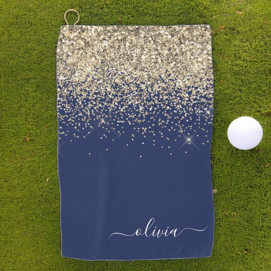 Name der Girl Monogram, Navy Blue Gold Glitzer Golfhandtuch