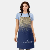 Name der Girl Monogram, Navy Blue Gold Glitzer Schürze (Getragen)