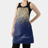 Name der Girl Monogram, Navy Blue Gold Glitzer Schürze (InSitu)