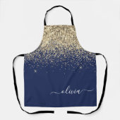 Name der Girl Monogram, Navy Blue Gold Glitzer Schürze (Vorderseite)