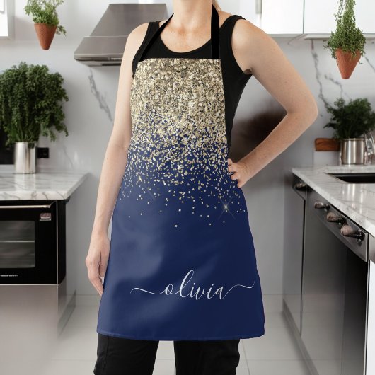Name der Girl Monogram, Navy Blue Gold Glitzer Schürze