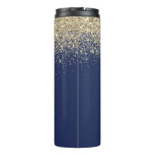 Name der Girl Monogram, Navy Blue Gold Glitzer Thermosbecher (Rückseite)