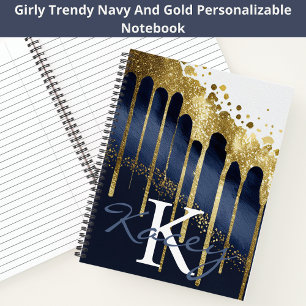 Name der Girl-Monogramm-Navy-Gold-Glitzer Notizblock