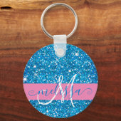 Name der Girl Pink Blue Glitzer Glitzern Monogram Schlüsselanhänger (Vorderseite)