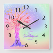 Name der Girl-Rainbow-Glitzern Quadratische Wanduhr (Vorderseite)