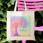 Name der Girl-Rainbow-Glitzern Tragetasche<br><div class="desc">Girly Rainbow Glitzern Monogram Name Tote Bag. Diese hübsche Tasche ist beiderseits mit einem Baum und Hintergrund in Regenbogenfarben mit Imitaten funkelnden Sternen dekoriert. Sie können es mit einem Namen und Monogramm anpassen. Original Mosaikbaum © Michele Davies.</div>