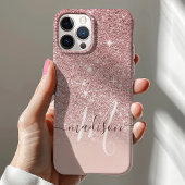 Name der Girl-Rose-Gold-Glitzer-Monogramm Case-Mate iPhone Hülle