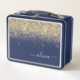 Name der Girly Monogram, Navy Blue Gold Glitzer Me Metall Brotdose