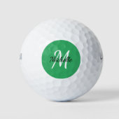 Name der Girly Niedlich Green Monogram + Initial Golfball (Vorderseite)