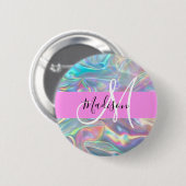 Name der Girly Rainbow Holographic Iridesgram Mono Button (Vorne & Hinten)