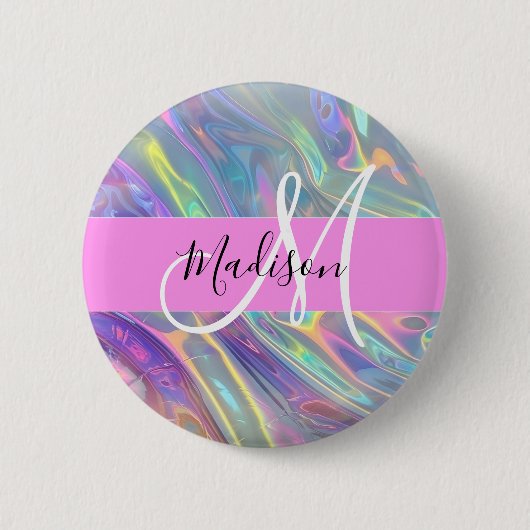 Name der Girly Rainbow Holographic Iridesgram Mono Button (Vorderseite)
