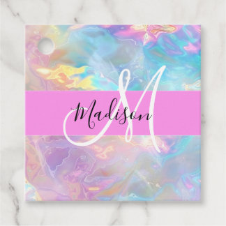 Name der Girly Rainbow Holographic Iridesgram Mono Geschenkanhänger
