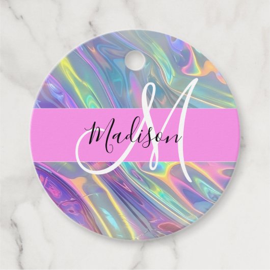 Name der Girly Rainbow Holographic Iridesgram Mono Geschenkanhänger (Vorderseite)