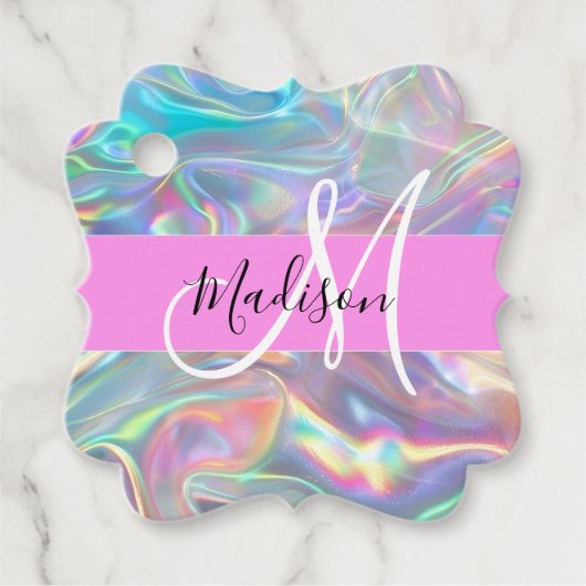 Name der Girly Rainbow Holographic Iridesgram Mono Geschenkanhänger (Vorderseite)